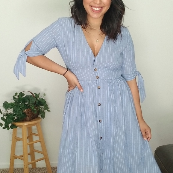 QUITE SMITTEN DENIM BLUE STRIPED DRESS - Picture 6 of 9